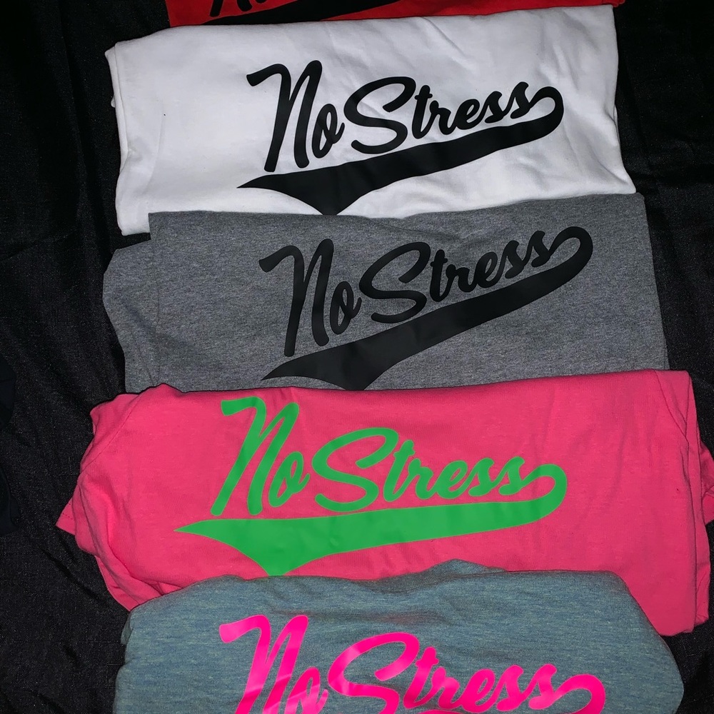 Different Colors of No Stress T shirts